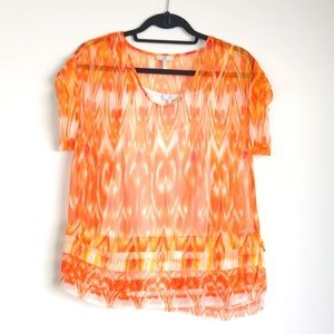 Joie • Orange & White Ikat Short Sleeve Top • XS